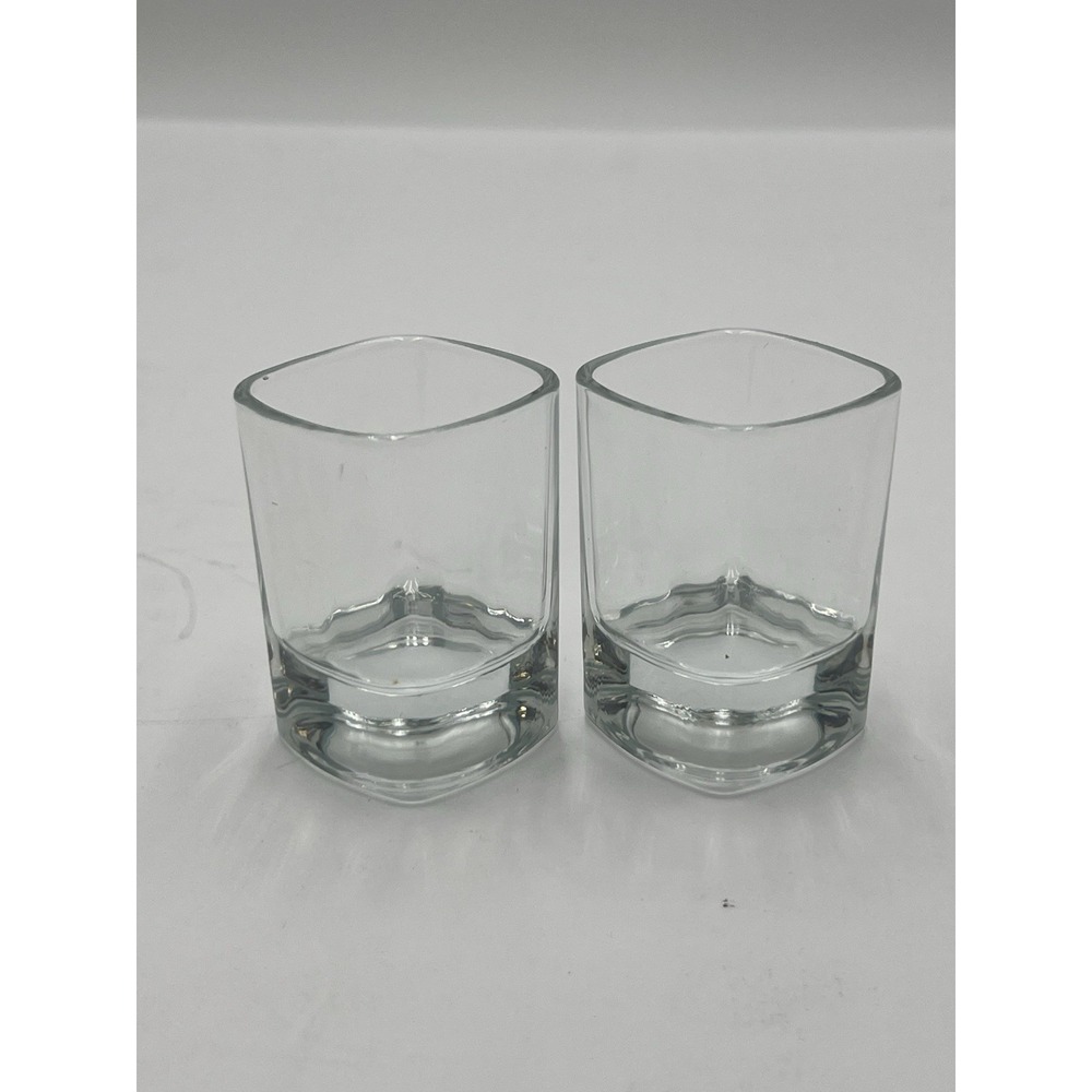 Pair Square Clear Glass Shot Glasses Heavy Base 2.75" Barware